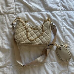 Steve Madden Beige Quilted Shoulder Bag with Gold Chain